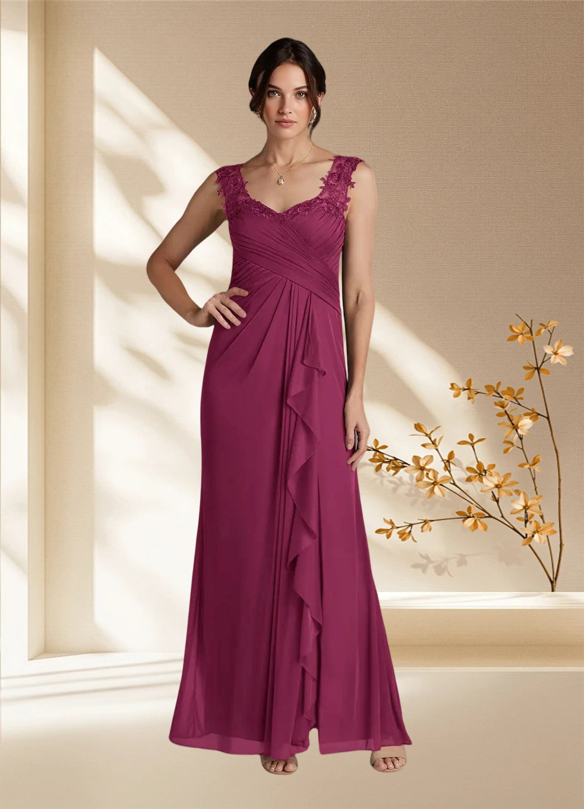 Augday Edelin A-Line Sweetheart Neckline Pleated Mesh Dress