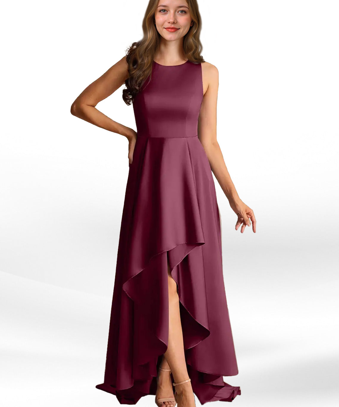 Augday Niles A-Line Trains Stretch Satin Dress