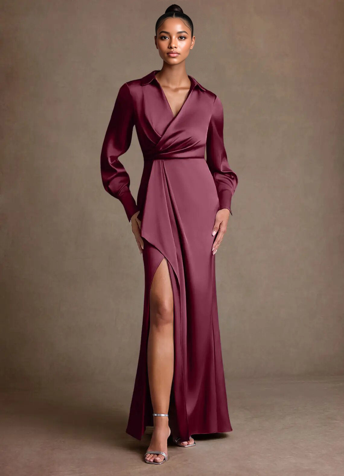 Augday Jacinta Sheath Pleated Stretch Satin Dress