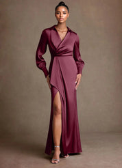 Augday Jacinta Sheath Pleated Stretch Satin Dress