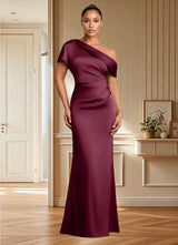 Augday Rutha Sheath One Shoulder Stretch Satin Dress