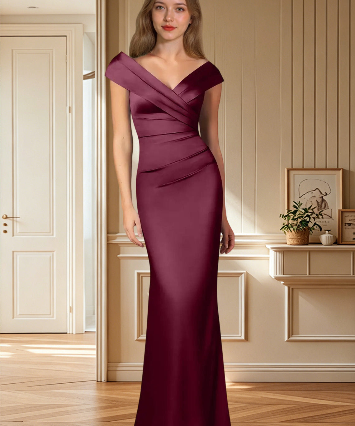 Augday Ludlow Mermaid Pleated Stretch Satin Dress