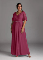 Augday A-Line V-Neck Pleated Chiffon Dress Plus Size