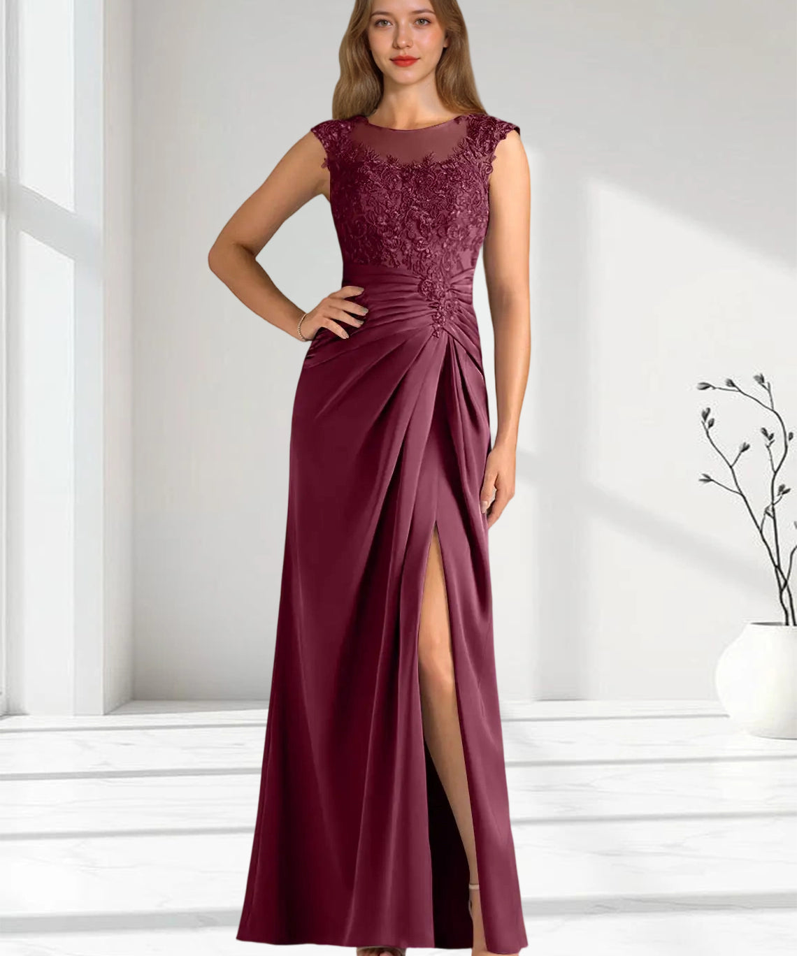 Augday Santa Barbara Sheath Pleated Stretch Satin Dress