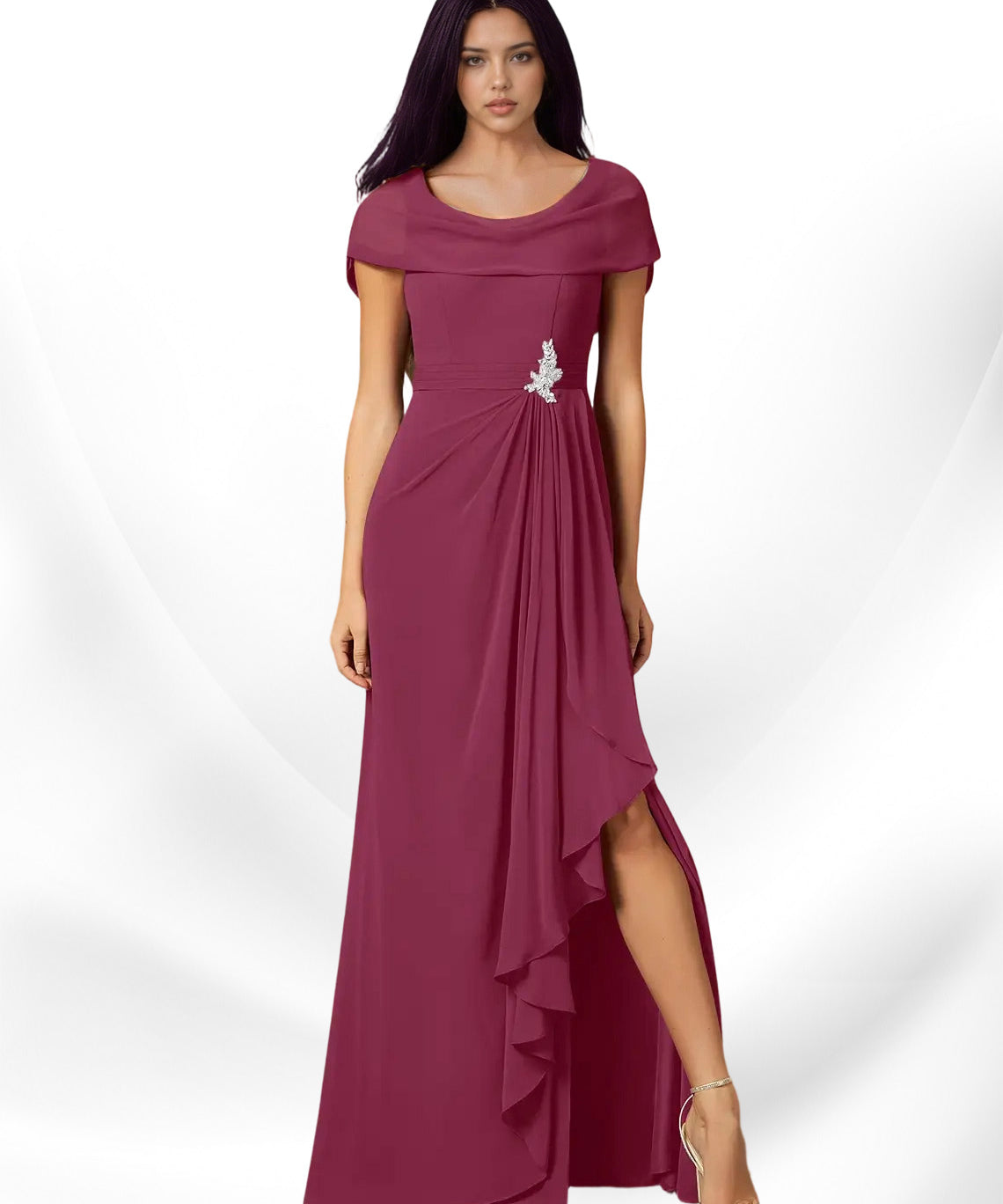 Augday Mary A-Line Side Slit Chiffon Dress