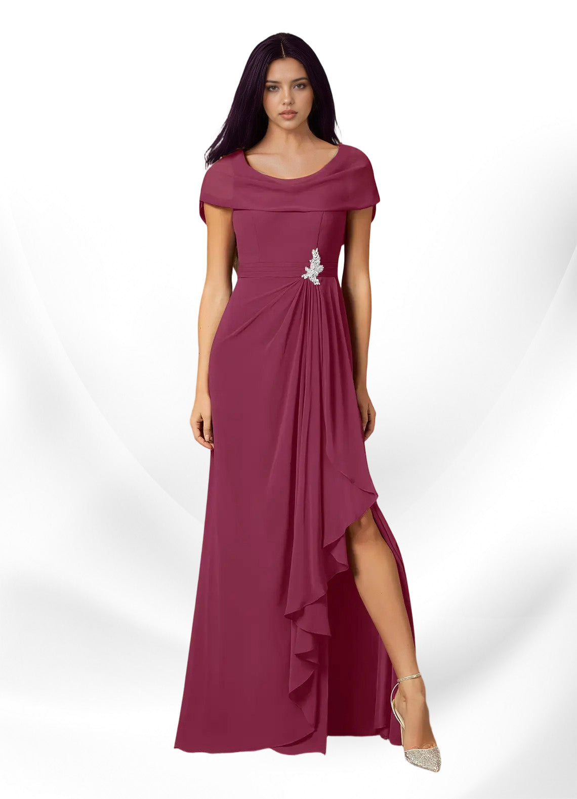 Augday Mary A-Line Side Slit Chiffon Dress
