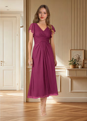 Augday Vera A-Line V-Neck Pleated Mesh Dress
