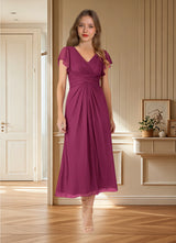 Augday Vera A-Line V-Neck Pleated Mesh Dress