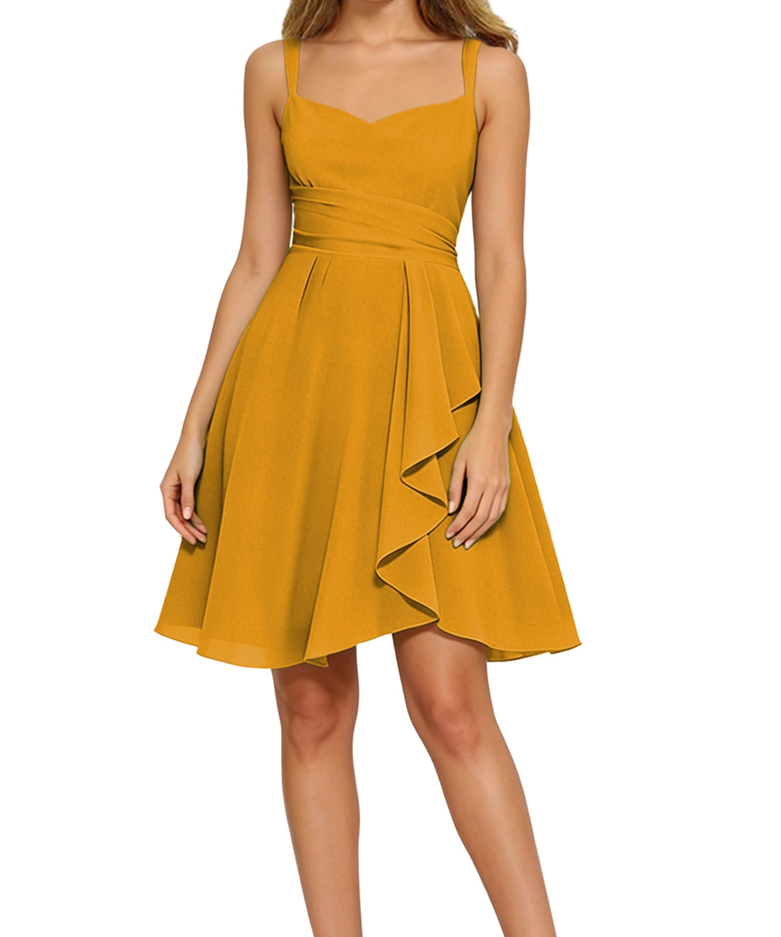 Augday Laly Girl Short Chiffon Flower Girl Dress for Wedding Spaghetti Straps Teens Formal Dresses