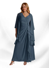 Augday Manuella A-Line V-Neck Pleated Chiffon Dress