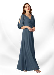 Augday Bronwyn A-Line V-Neck Ruched Chiffon Dress