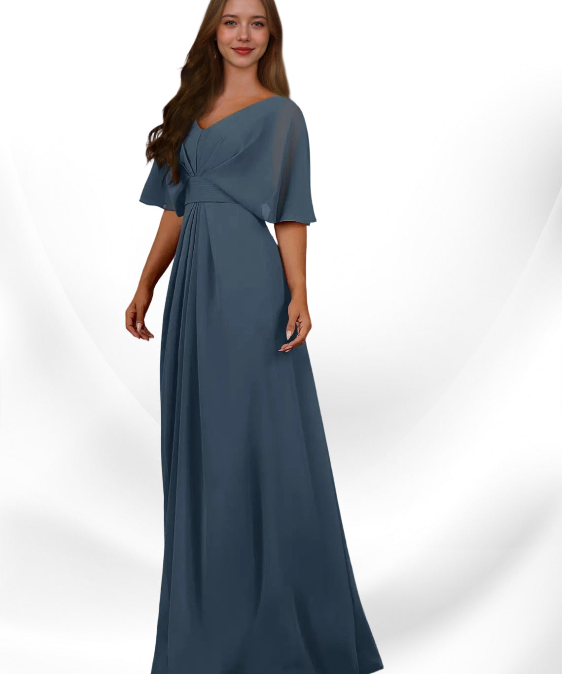 Augday Oksana A-Line V-Neck Pleated Chiffon Dress