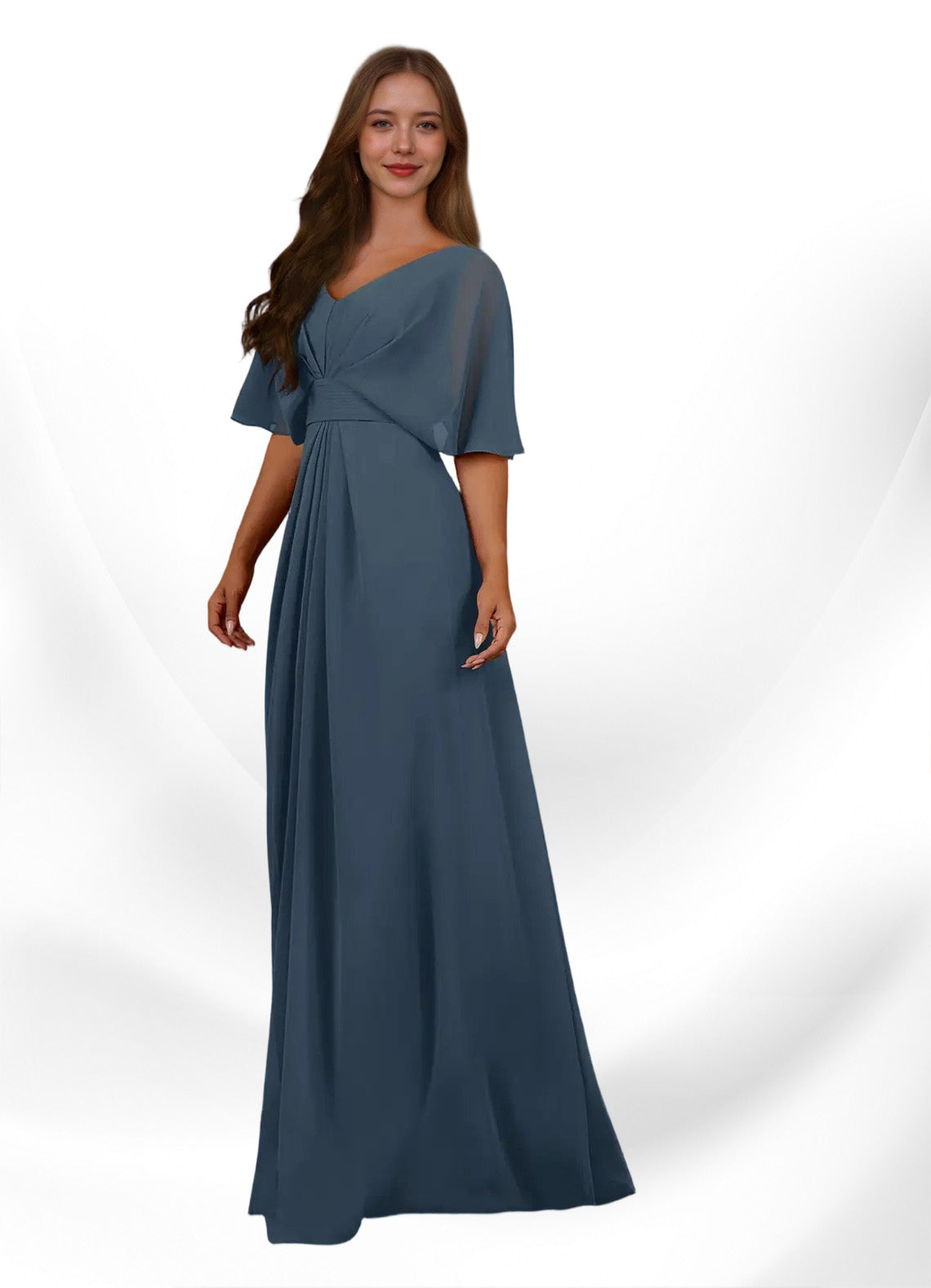 Augday Oksana A-Line V-Neck Pleated Chiffon Dress