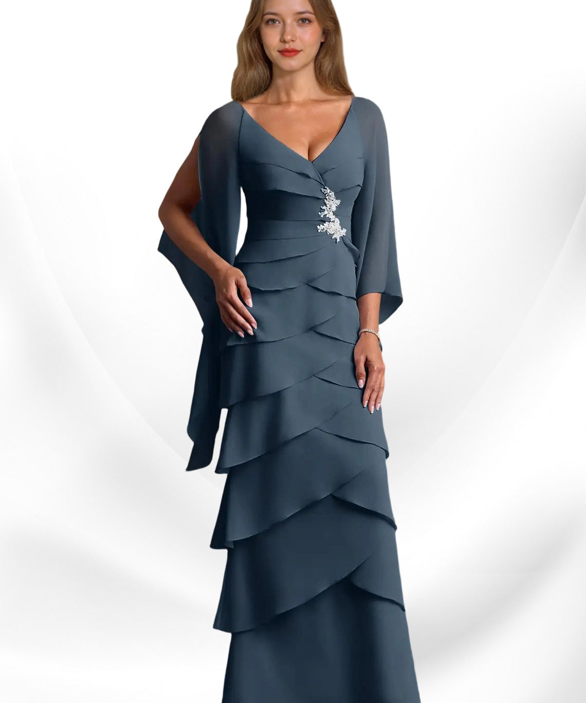 Augday Arabinda Sheath Ruched Chiffon Dress