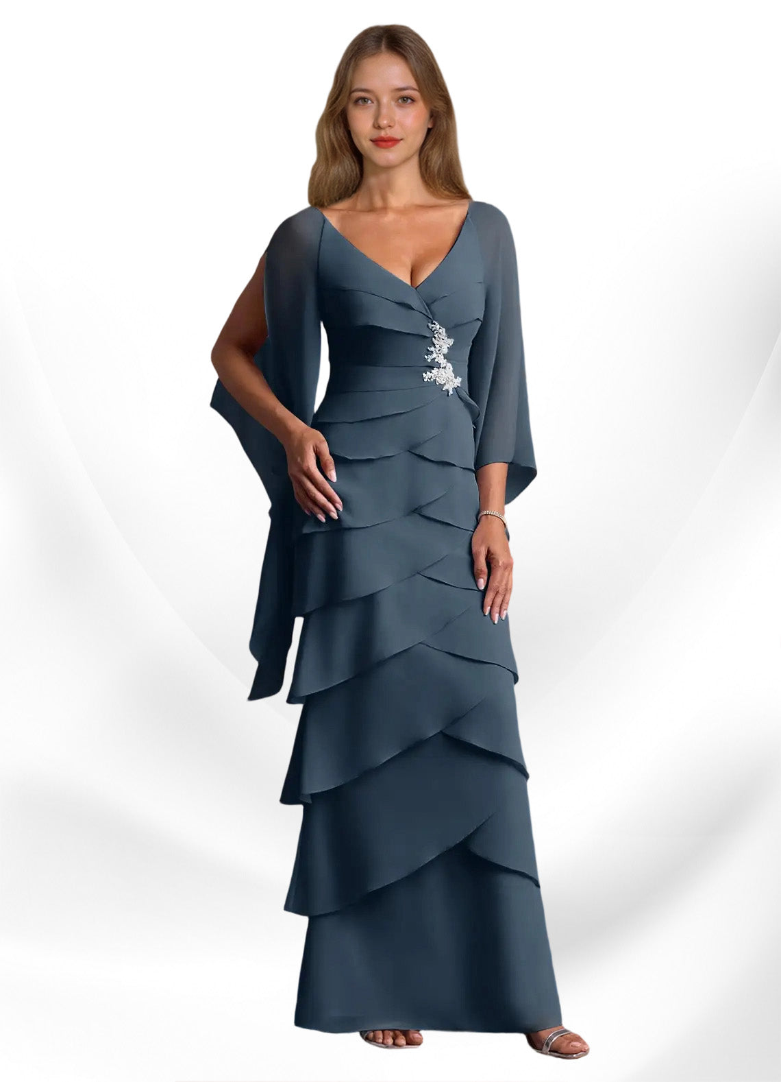 Augday Arabinda Sheath Ruched Chiffon Dress