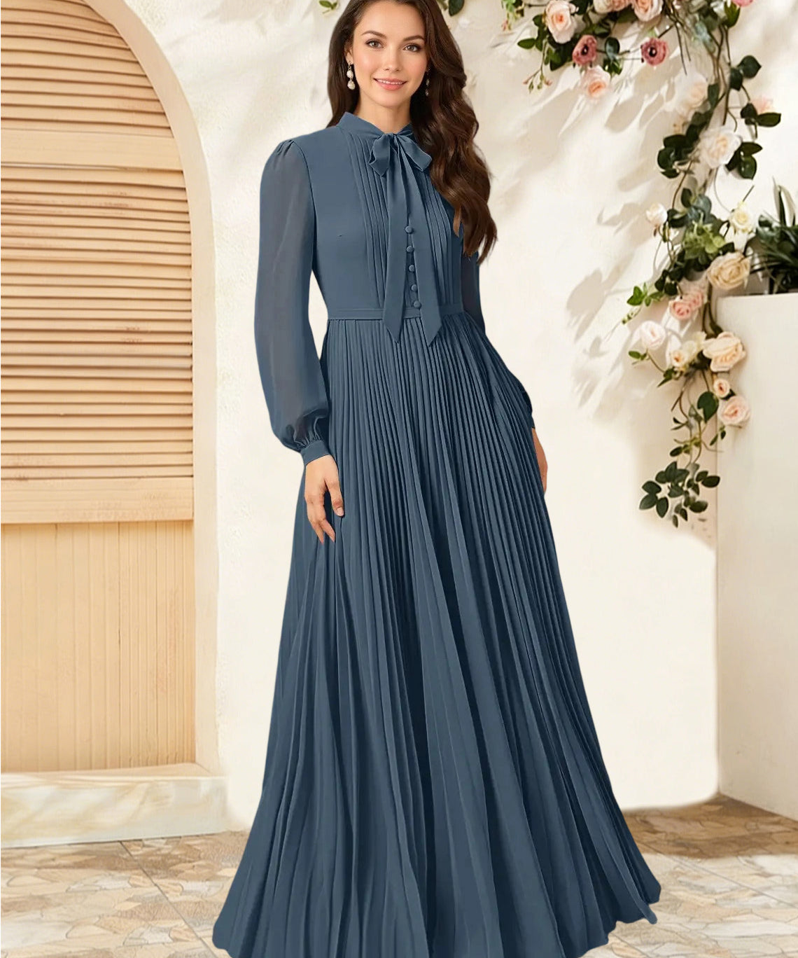 Augday Adellah A-Line Pleated Chiffon Dress