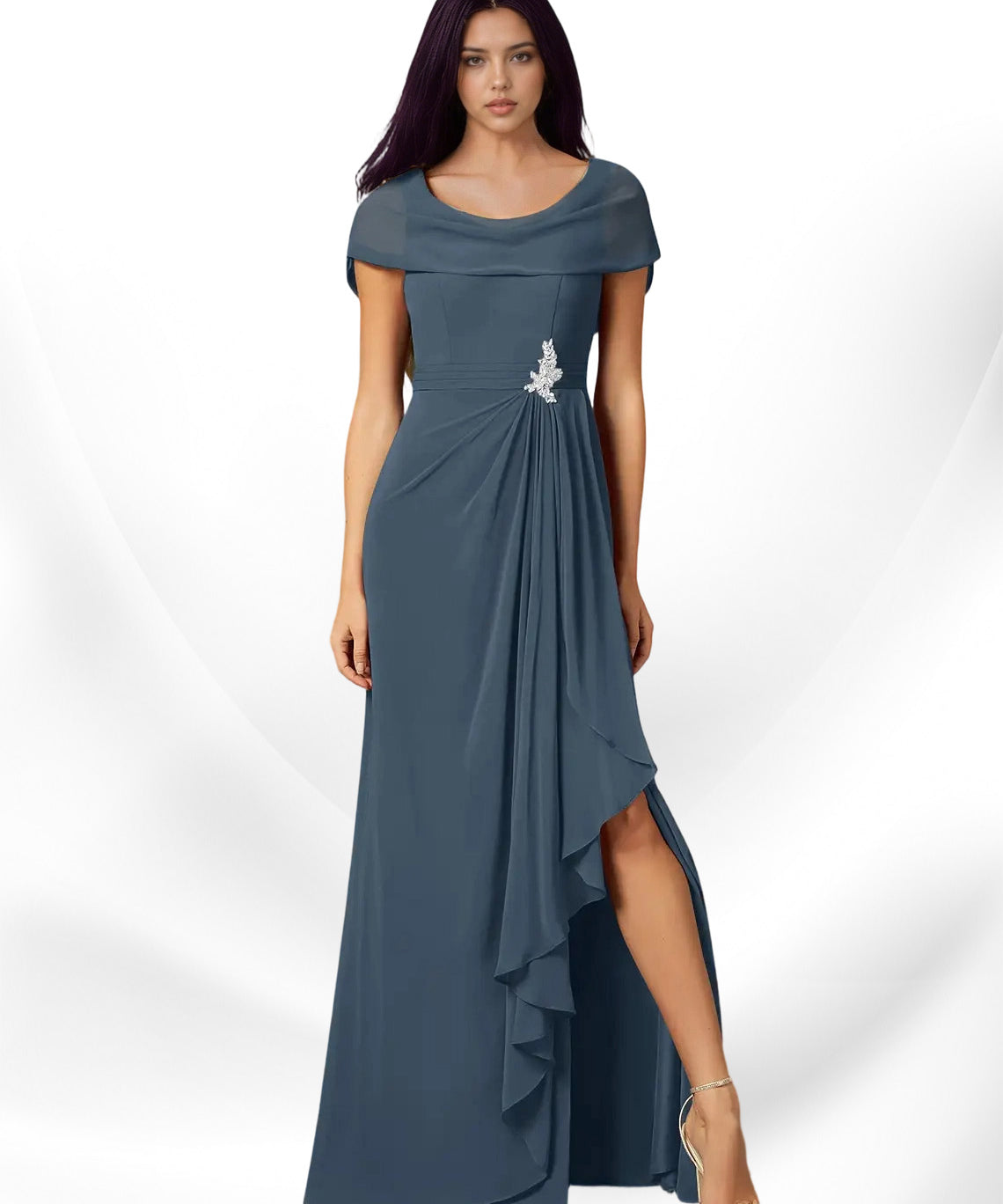 Augday Mary A-Line Side Slit Chiffon Dress