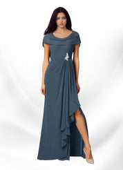 Augday Mary A-Line Side Slit Chiffon Dress