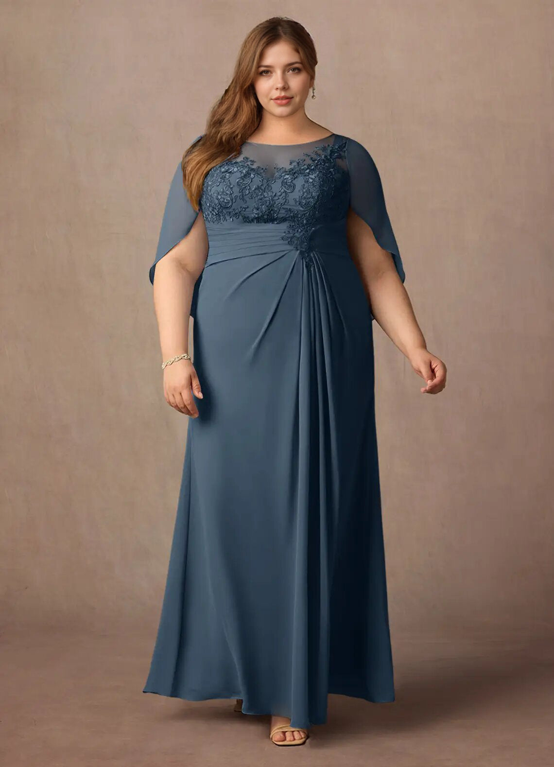 Augday Hera Mother of the Bride Dresses A-Line Lace Capelet Chiffon Dress Plus Size