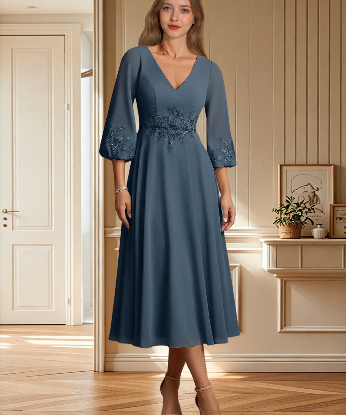 Augday Ana A-Line Lace Chiffon Dress