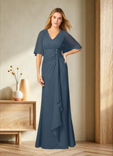 Augday Carson A-Line V-Neck Lace Chiffon Dress