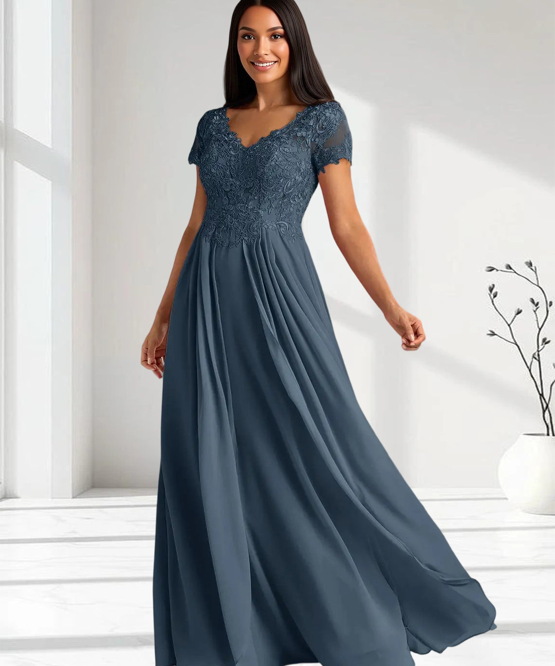 Augday Dunja A-Line V-Neck Lace Chiffon Dress