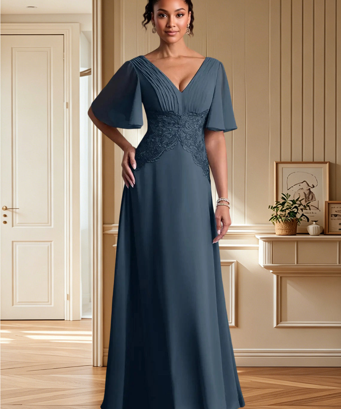 Augday Milliat A-Line Lace Chiffon Dress