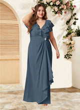 Augday Snapdragon A-Line V-Neck Ruched Chiffon Dress