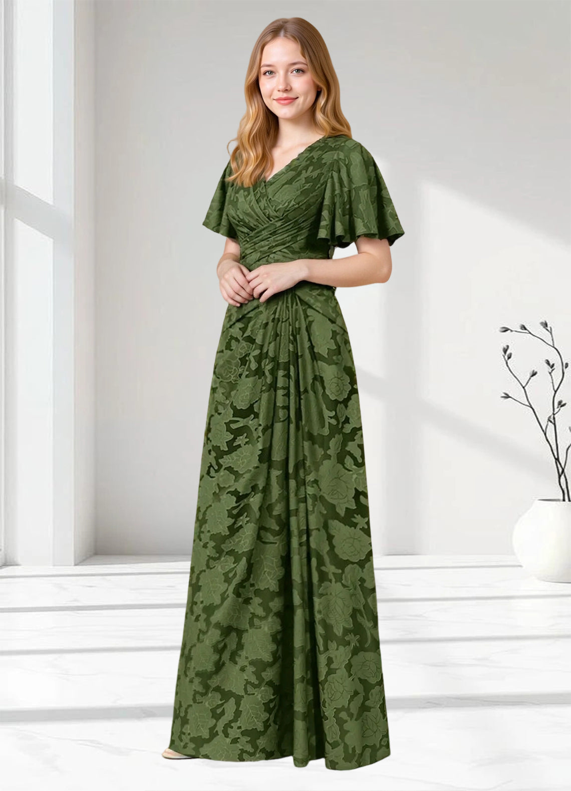 Augday Emmeline Pleated Floral Burnout Dress