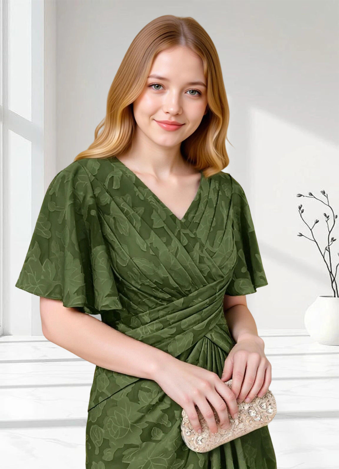 Augday Emmeline Pleated Floral Burnout Dress