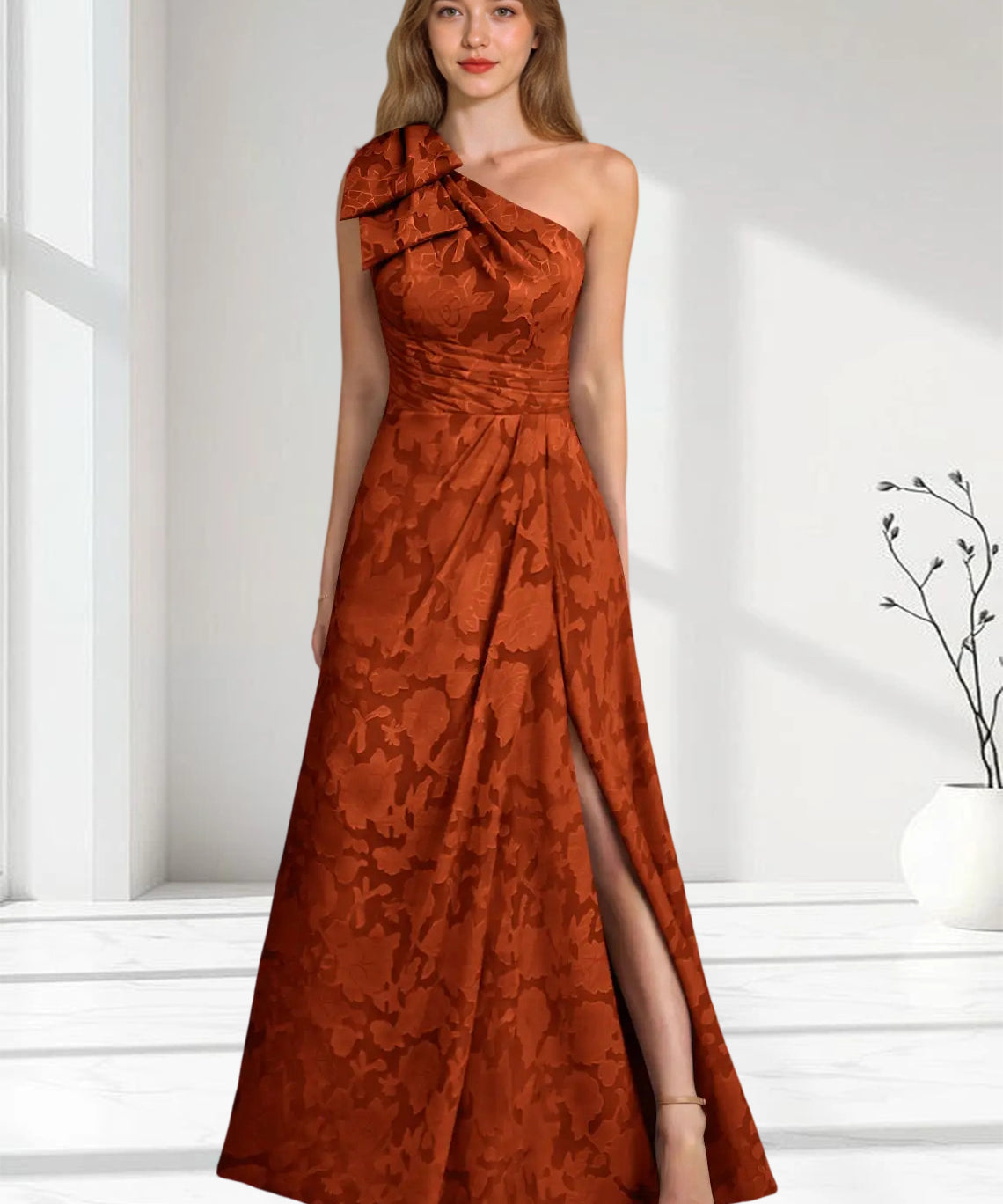 Augday Easton Ball-Gown One Shoulder Floral Burnout Dress