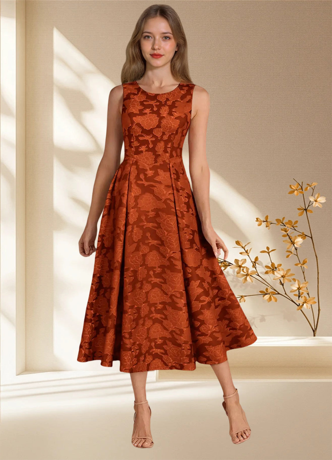 Augday Fulton A-Line Pleated Floral Burnout Dress
