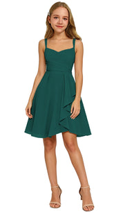 Augday Laly Girl Short Chiffon Flower Girl Dress for Wedding Spaghetti Straps Teens Formal Dresses