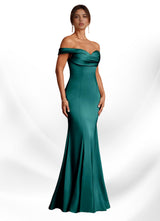Augday Boone Mermaid Off the Shoulder Stretch Satin Dress
