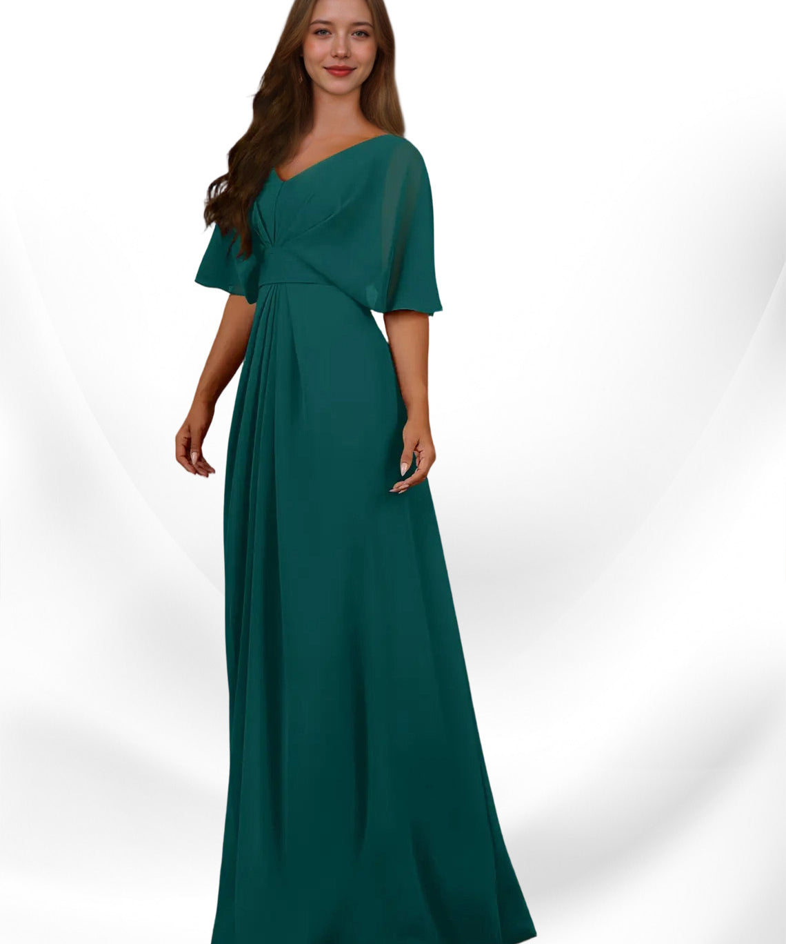 Augday Oksana A-Line V-Neck Pleated Chiffon Dress