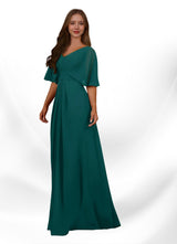 Augday Oksana A-Line V-Neck Pleated Chiffon Dress