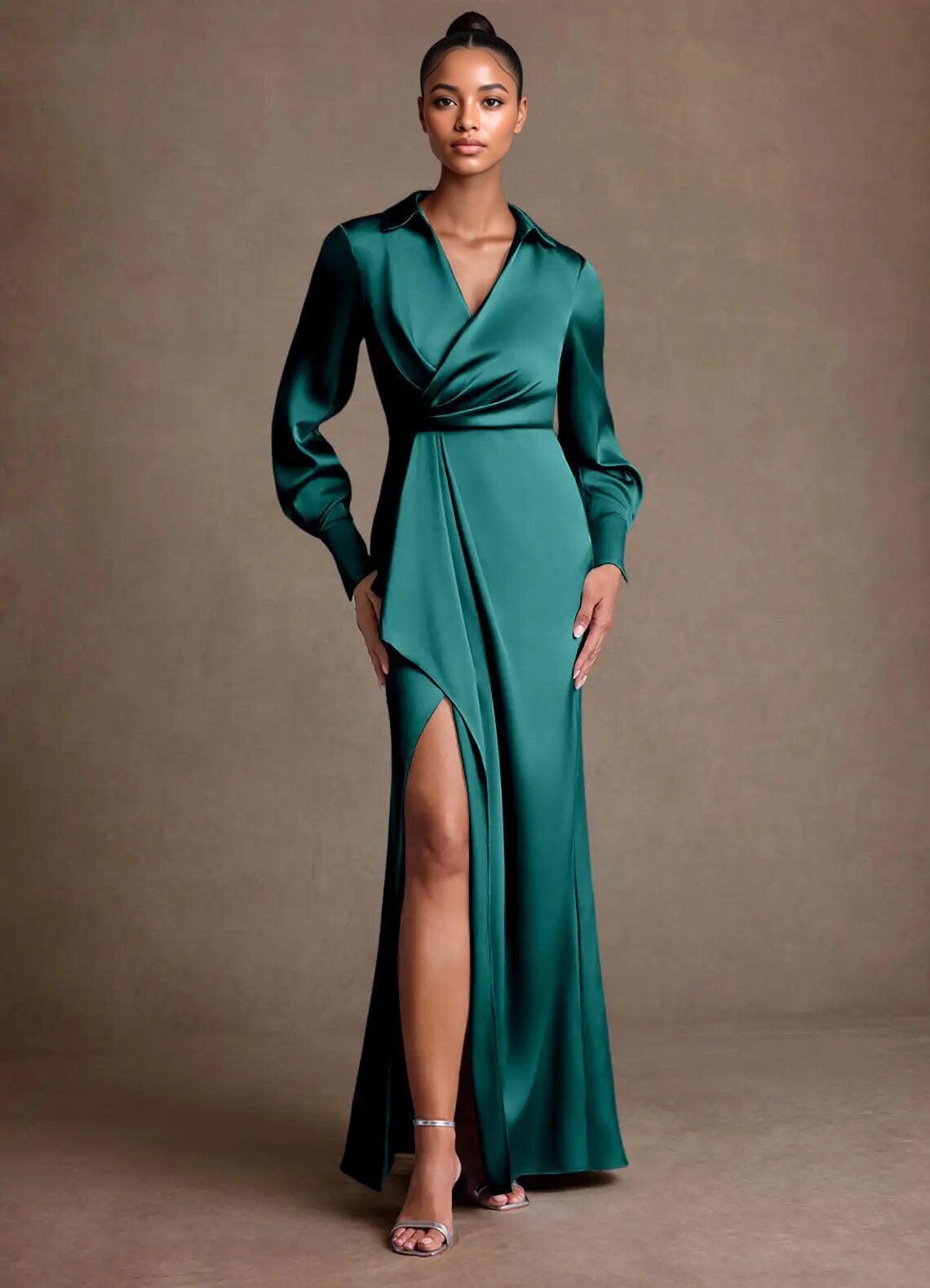 Augday Jacinta Sheath Pleated Stretch Satin Dress