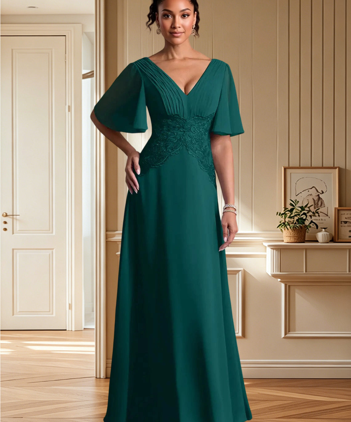 Augday Milliat A-Line Lace Chiffon Dress
