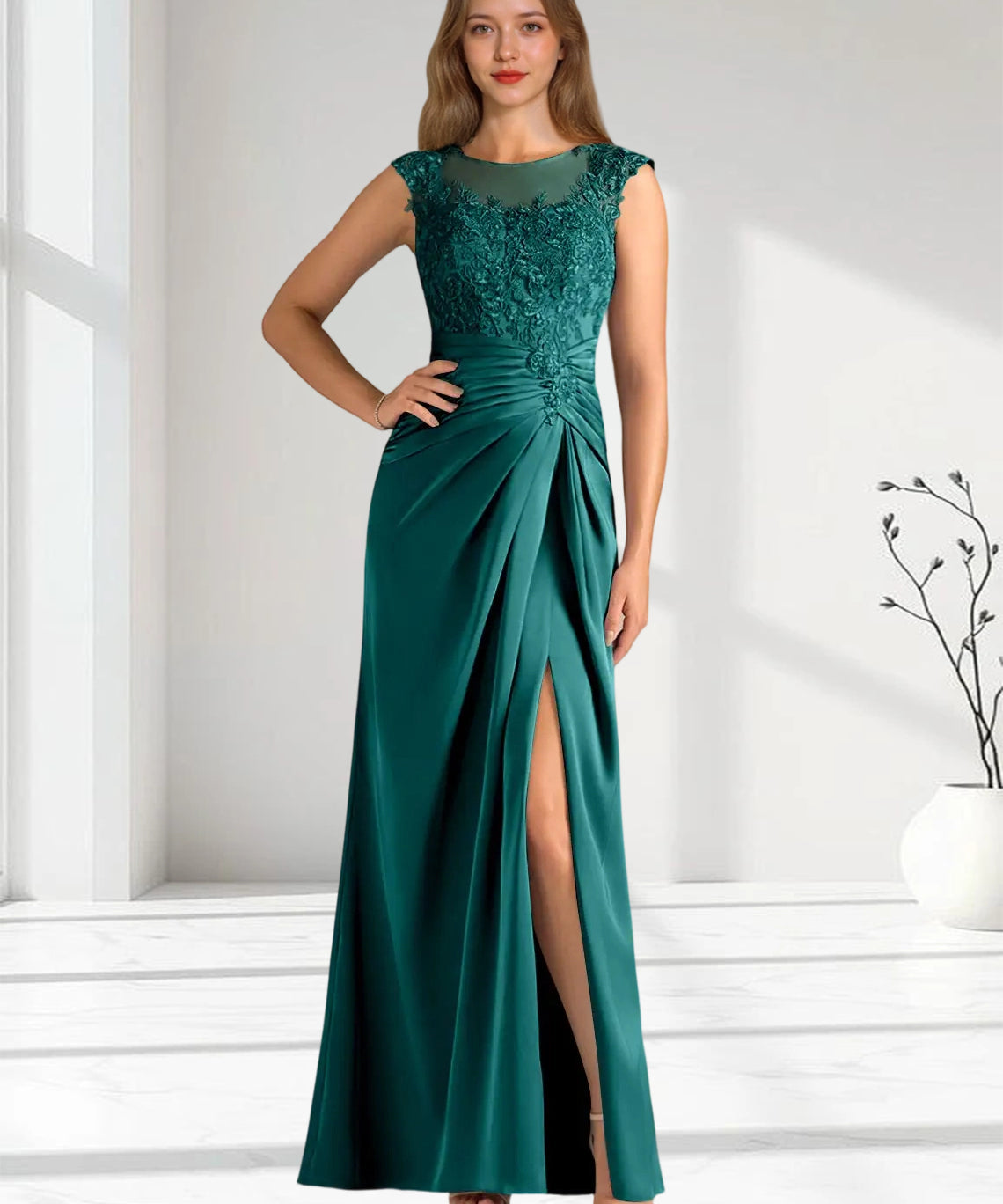 Augday Santa Barbara Sheath Pleated Stretch Satin Dress