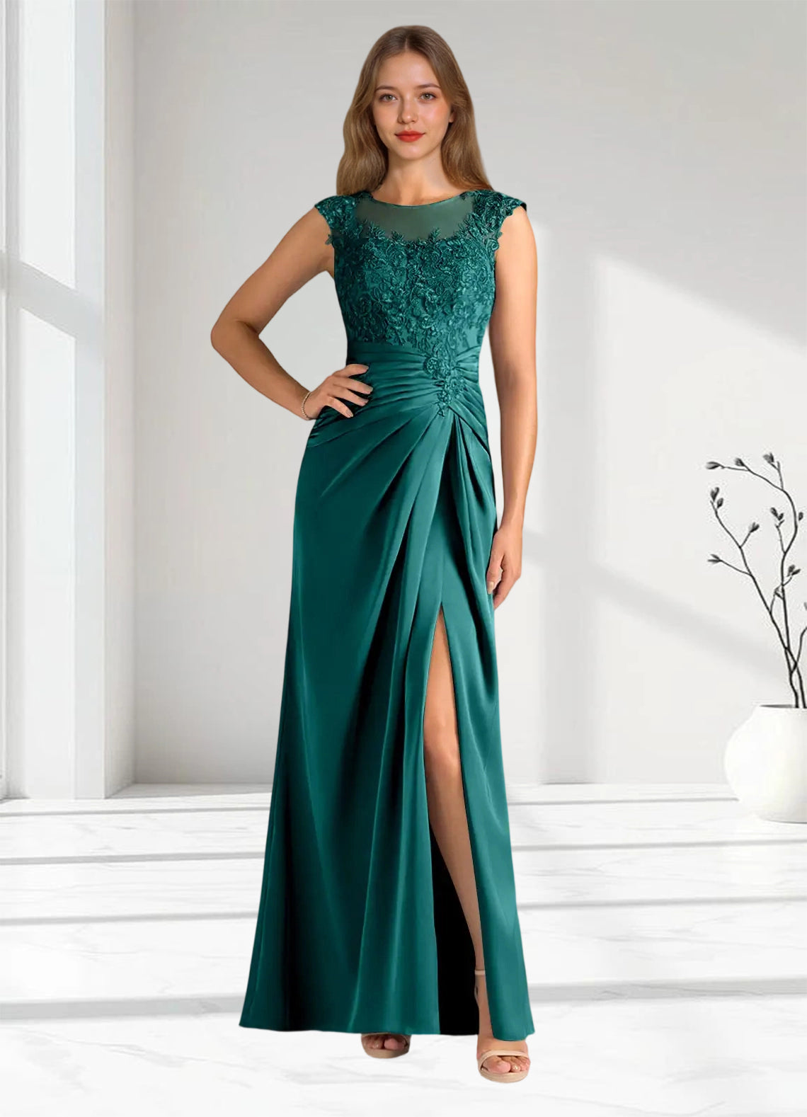 Augday Santa Barbara Sheath Pleated Stretch Satin Dress