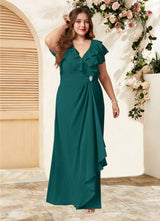 Augday Snapdragon A-Line V-Neck Ruched Chiffon Dress