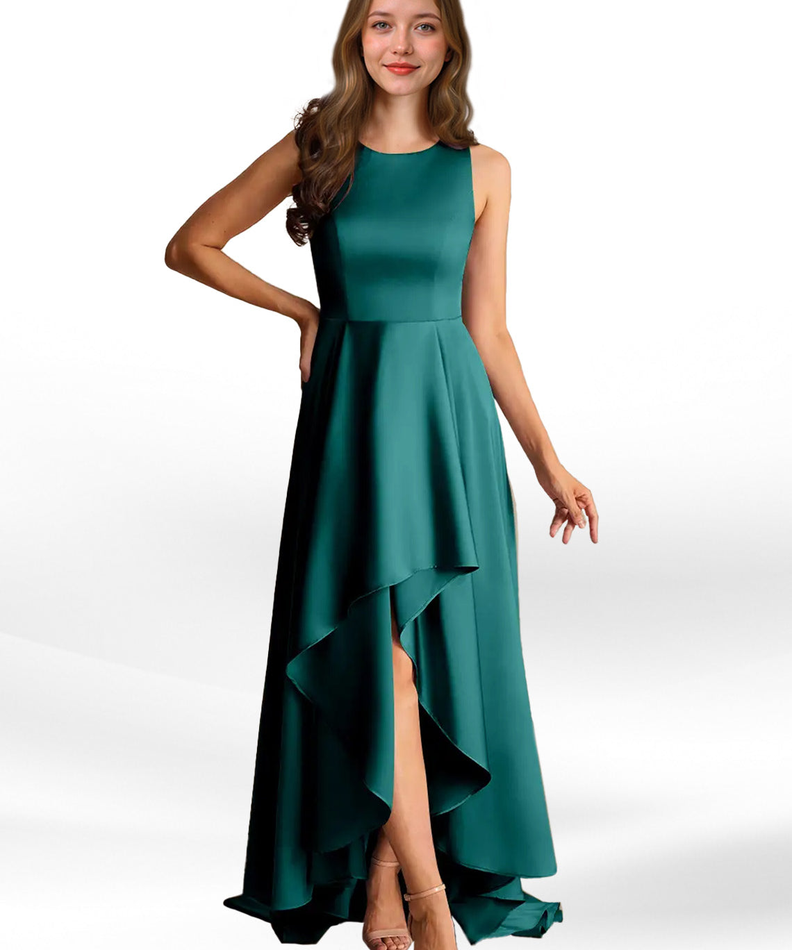 Augday Niles A-Line Trains Stretch Satin Dress