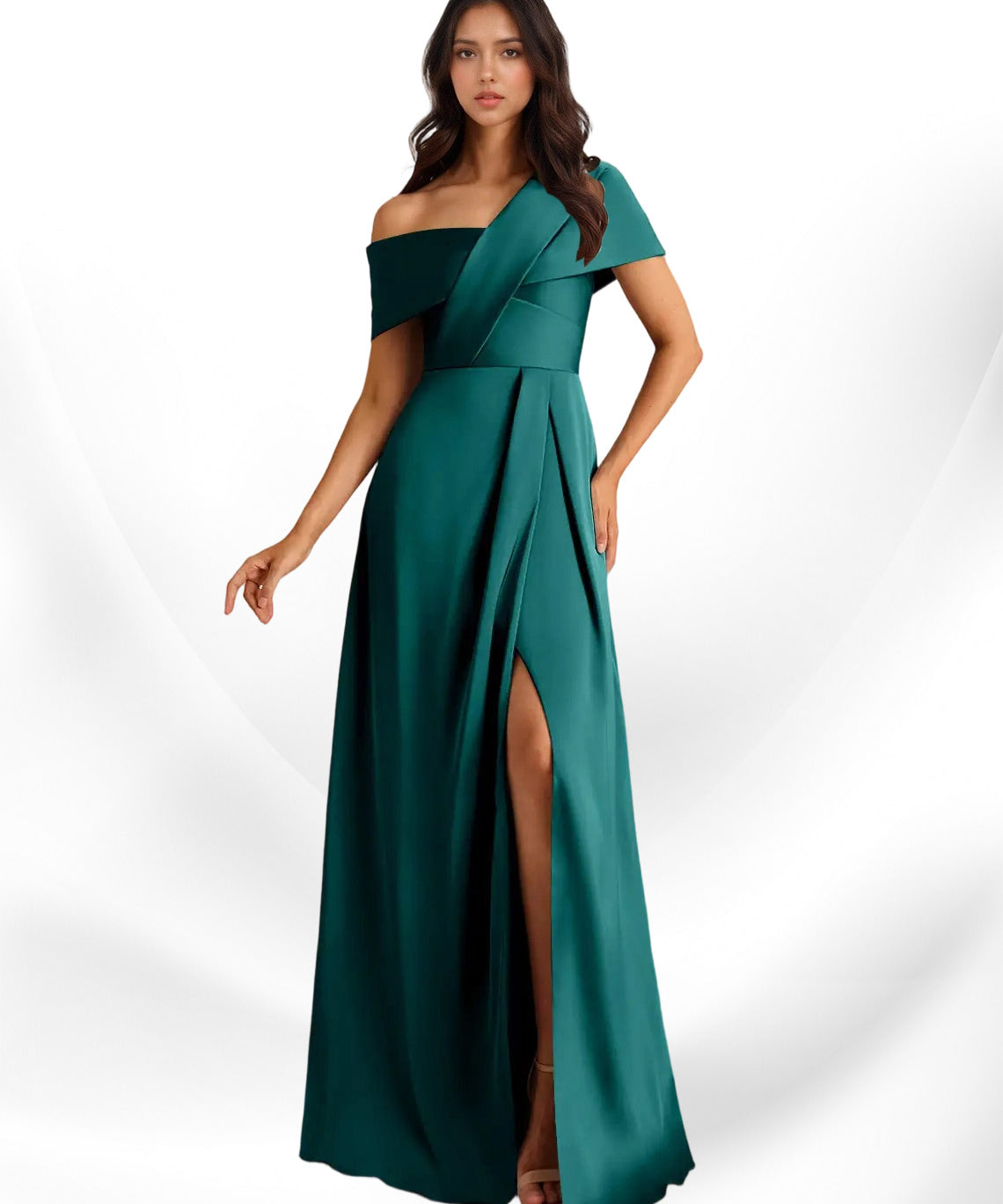 Augday Milton A-Line Pleated Stretch Satin Dress
