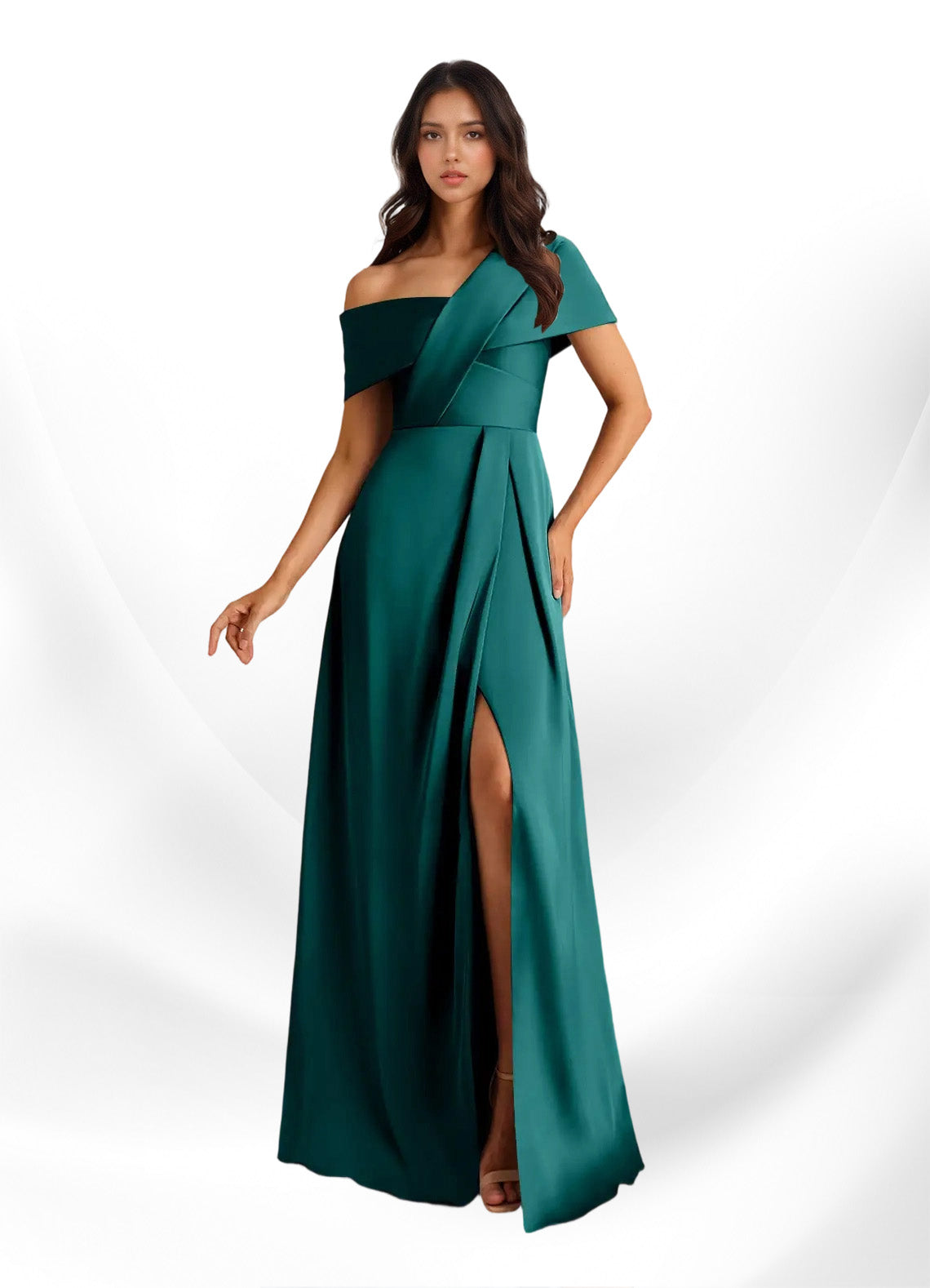 Augday Milton A-Line Pleated Stretch Satin Dress