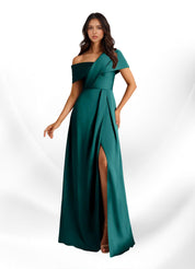 Augday Milton A-Line Pleated Stretch Satin Dress