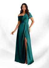 Augday Milton A-Line Pleated Stretch Satin Dress