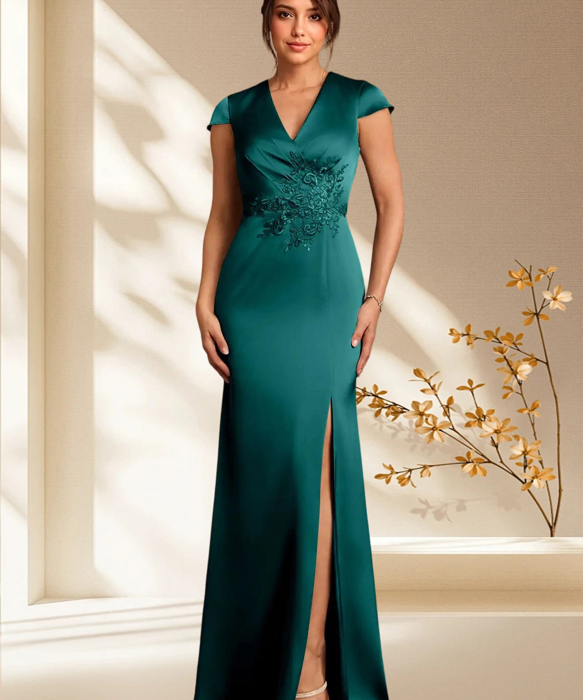Augday Rilda Sheath Lace Stretch Satin Dress