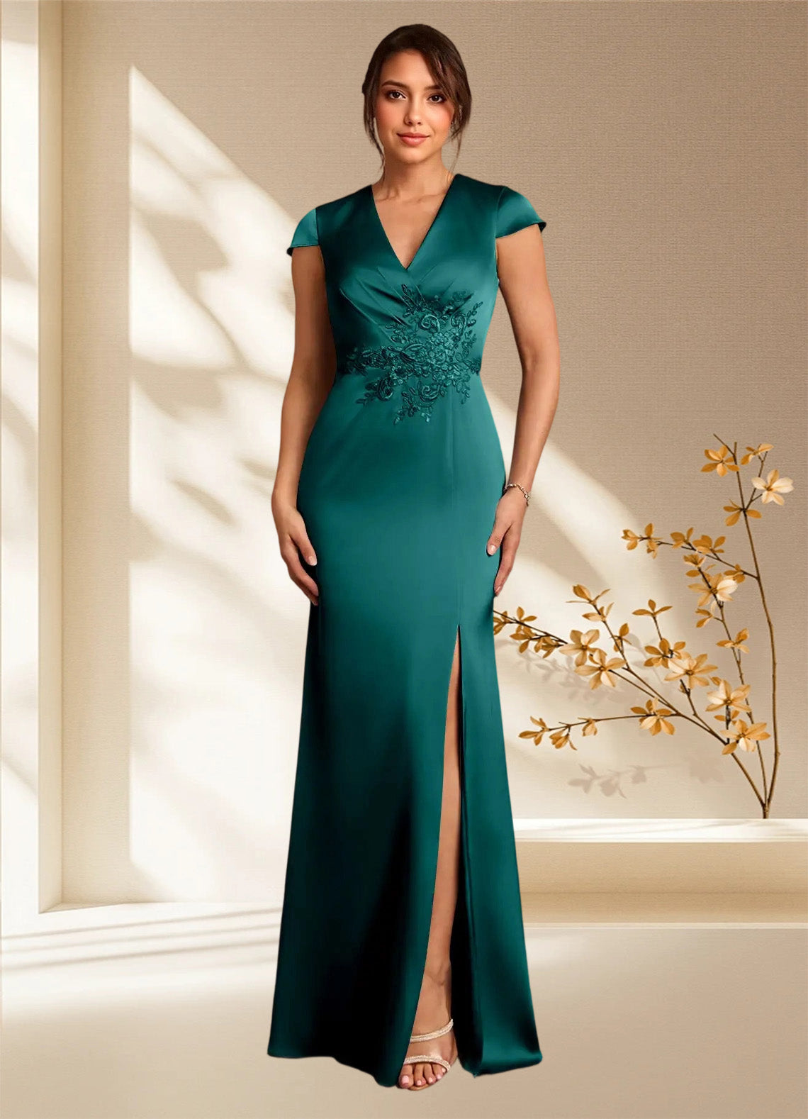 Augday Rilda Sheath Lace Stretch Satin Dress