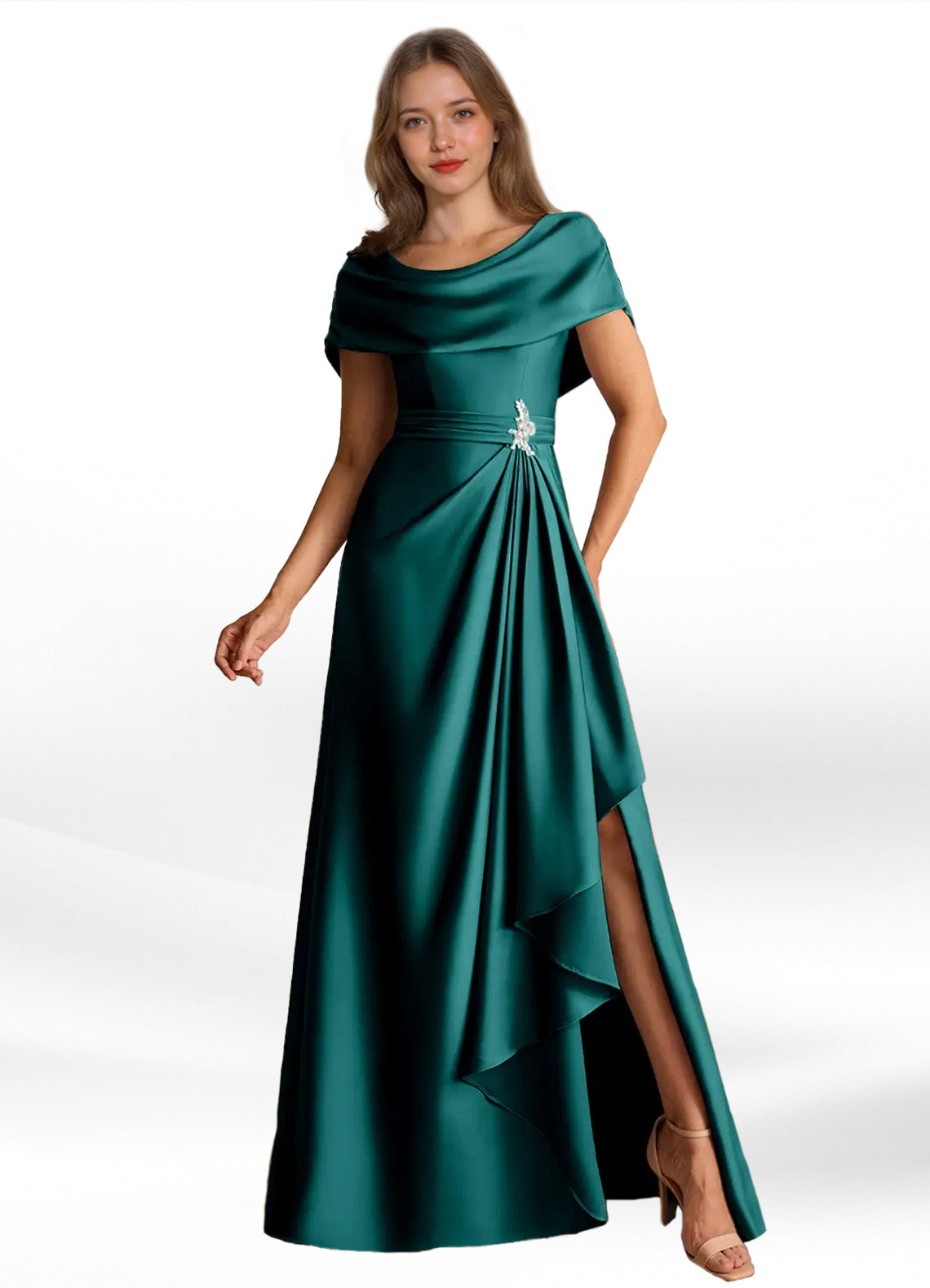 Augday Branford A-Line Pleated Stretch Satin Dress