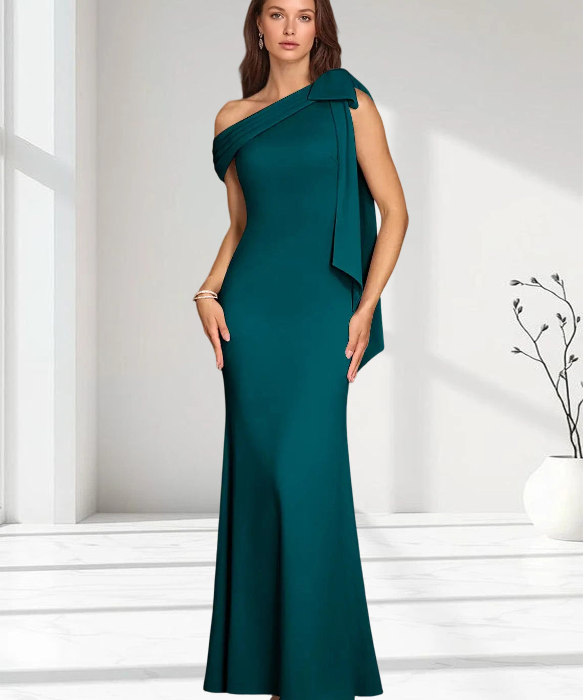Augday Myers Mermaid Pleated Stretch Crepe Dress
